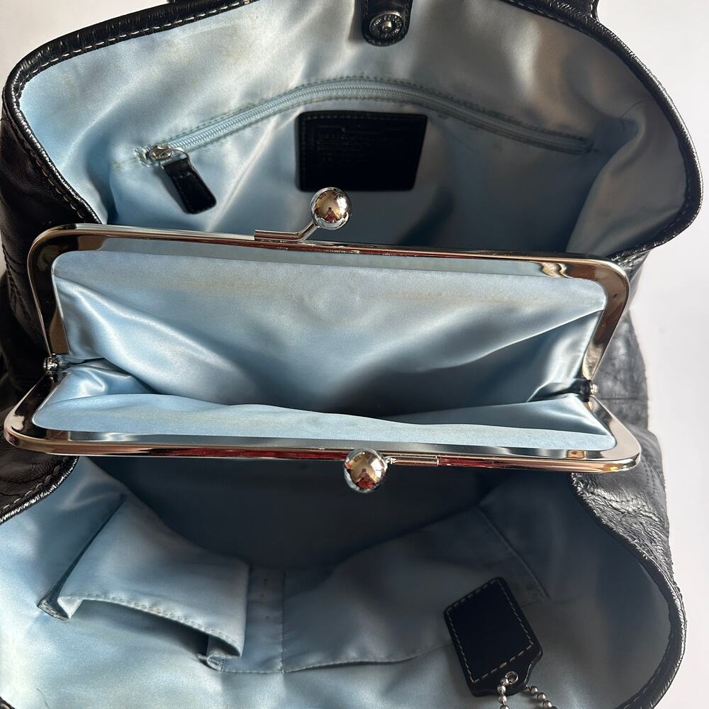 Coach Kisslock Carryall Bag Black Patent Leather Vintage Shoulder Purse F15658 - Picture 7 of 12